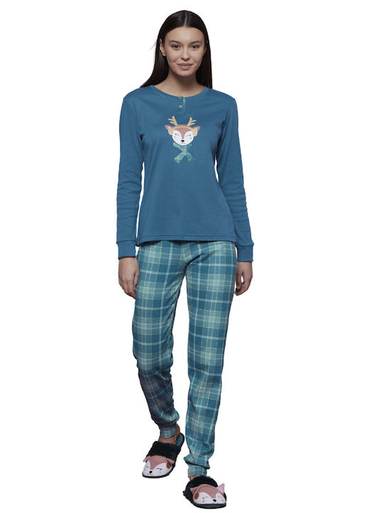 Noidinotte Winter Damen Pyjama-Set Blau