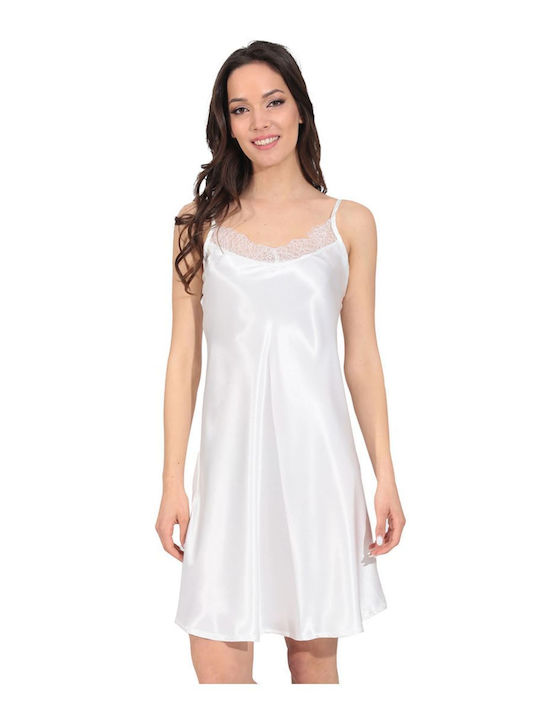 Lydia Creations Women's Summer Satin Robe with Nightgown White