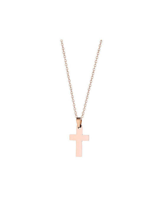 Amor Amor Men's Cross from Rose Gold Plated Steel with Chain