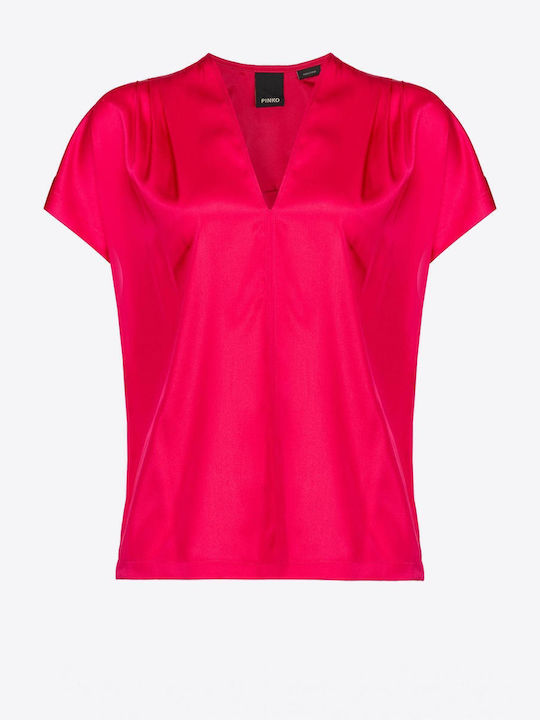 Pinko Women's Summer Blouse Short Sleeve Fuchsia