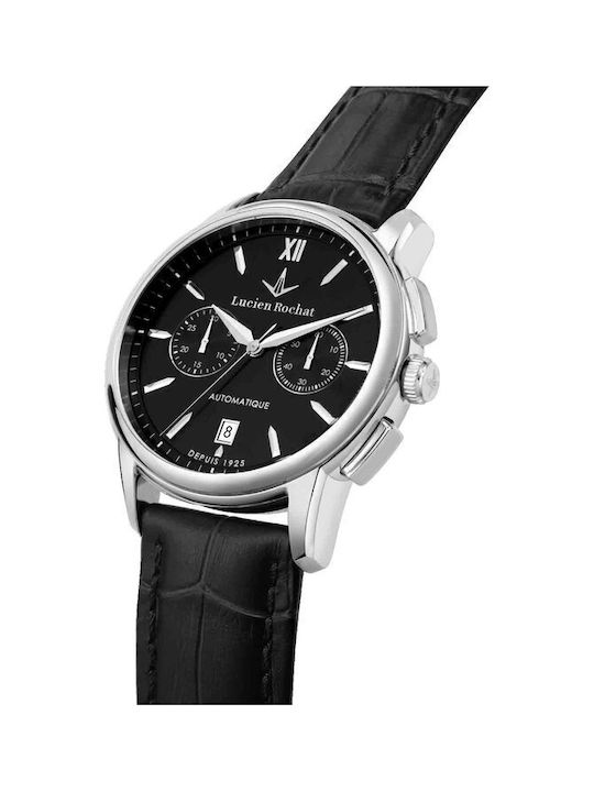 Men's Watch Chronograph Automatic with Black Leather Strap