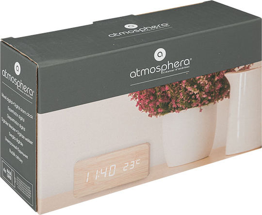 Atmosphera Αθόρυβο Επιτραπέζιο Ψηφιακό Ρολόι Ξύλινο με Ξυπνητήρι Μπεζ 193122