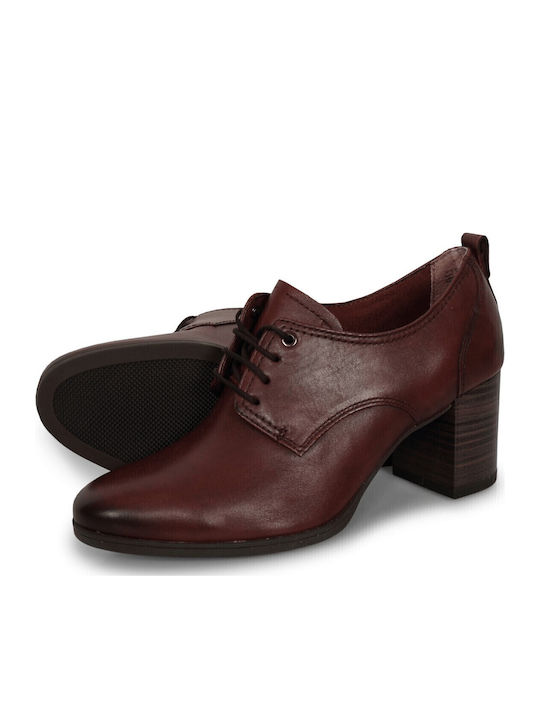 Leather Women's Oxford Boots with Medium Heel Brown