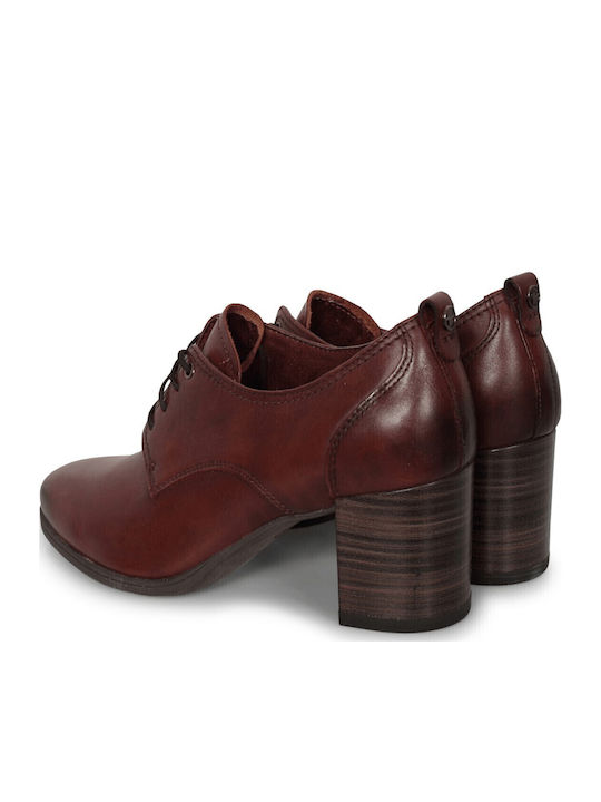 Leather Women's Oxford Boots with Medium Heel Brown