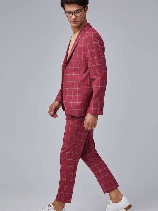 Cotton Men's Suit Jacket Slim Fit Red