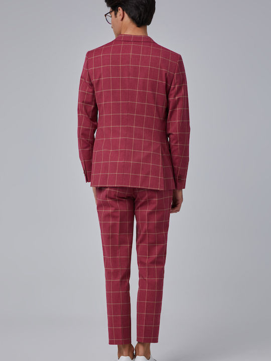 Cotton Men's Suit Jacket Slim Fit Red