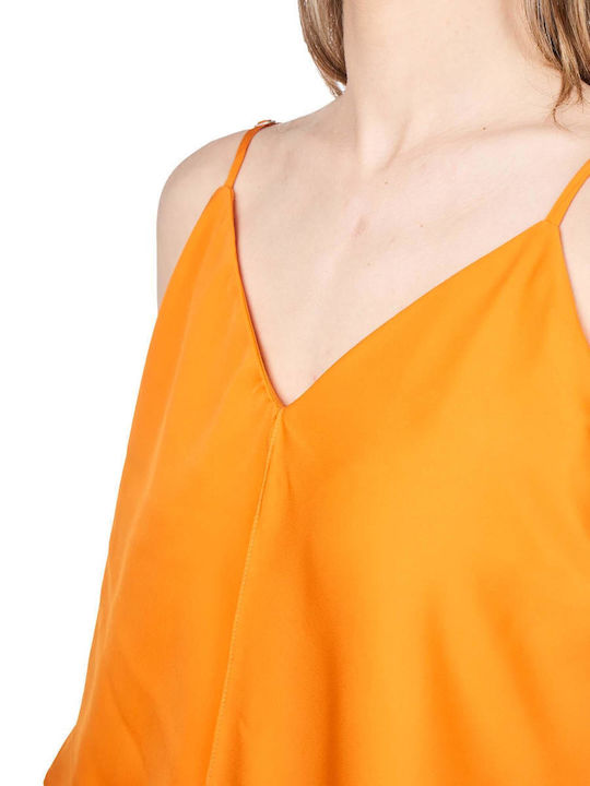 Γυναικείο Καλοκαιρινό Crop Top Σατέν Ντραπέ Αμάνικο Πορτοκαλί