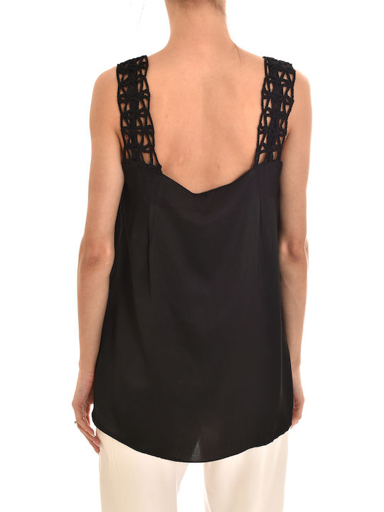 Bluza Damă De Vară Satin Fără Mâneci Neagră
