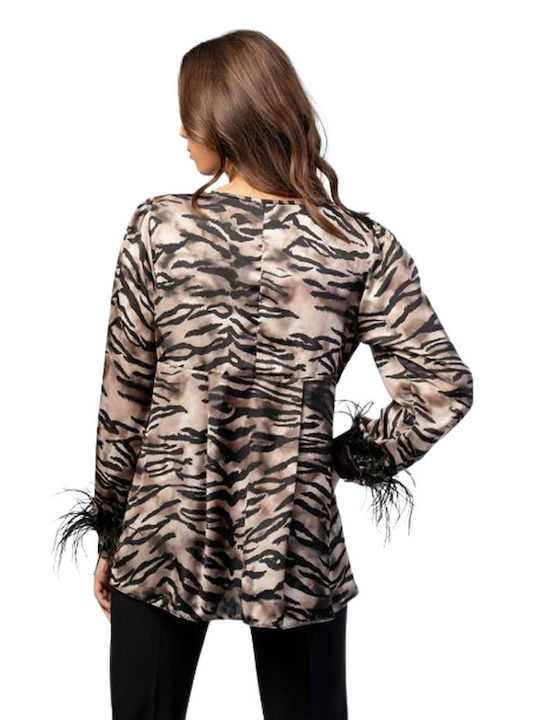 Bellino Women's Blouse Long Sleeve Animal Print Multicolour