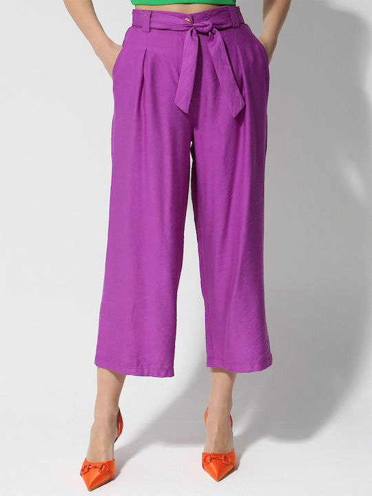 Pantaloni Dama Largi Violet Cu Talie Înaltă