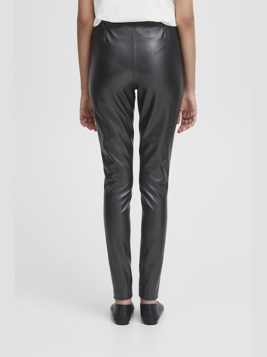 ICHI Damen Leder Hose Schwarz