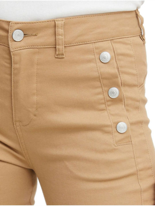 Women's Fabric Capri Trousers in Slim Fit Brown