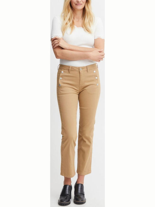Women's Fabric Capri Trousers in Slim Fit Brown