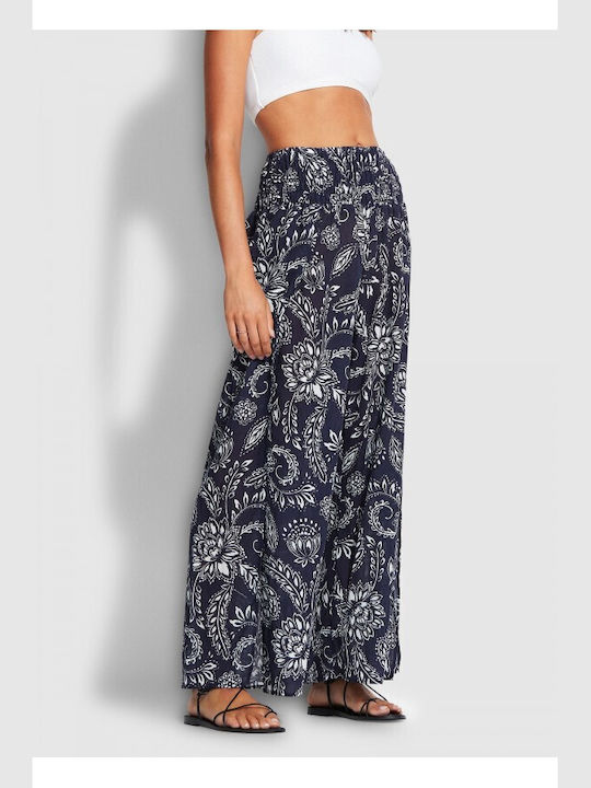 Seafolly Damen Stoff Palazzo-Hose Marineblau