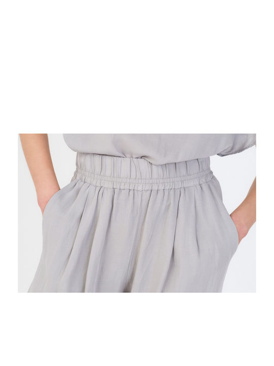 Women's High-waisted Fabric Trousers with Elastic Gray