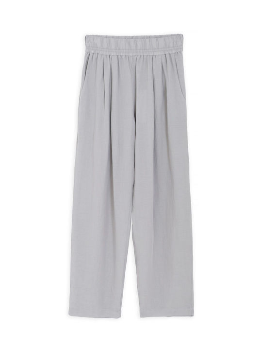Women's High-waisted Fabric Trousers with Elastic Gray