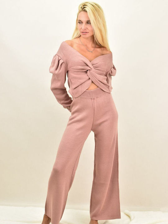 Potre Damen Rosa Set mit Hose Schlaghose