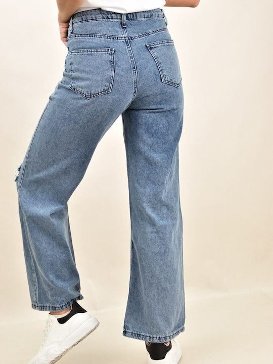 Damenjeans Schlaghose mit Rissen in Lockerer Passform