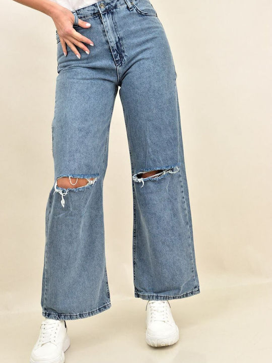 Damenjeans Schlaghose mit Rissen in Lockerer Passform