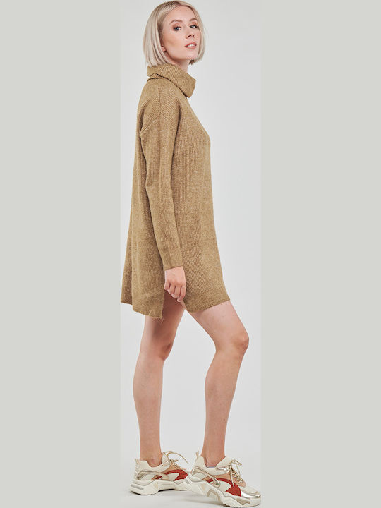 Mini Kleid Rollkragen Beige