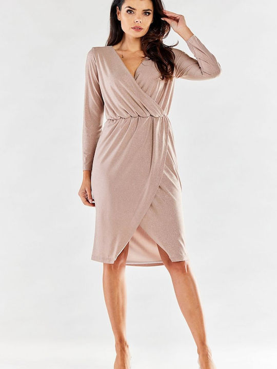 Awama Midi Evening Dress Wrap Beige