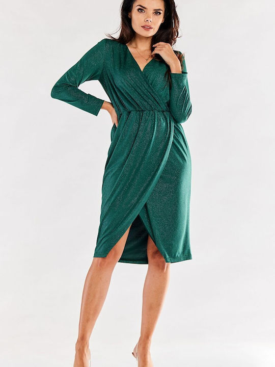 Awama Midi Evening Dress Wrap Green