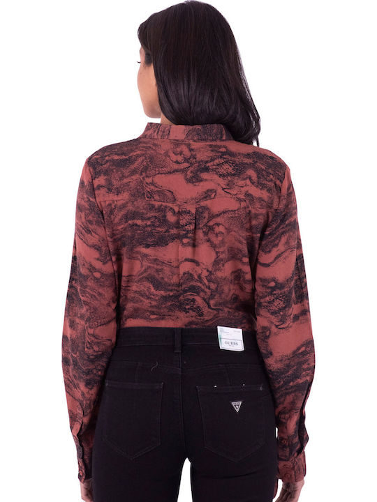 Mânecă lungă Femei Cămașă Burgundy Imprimeu