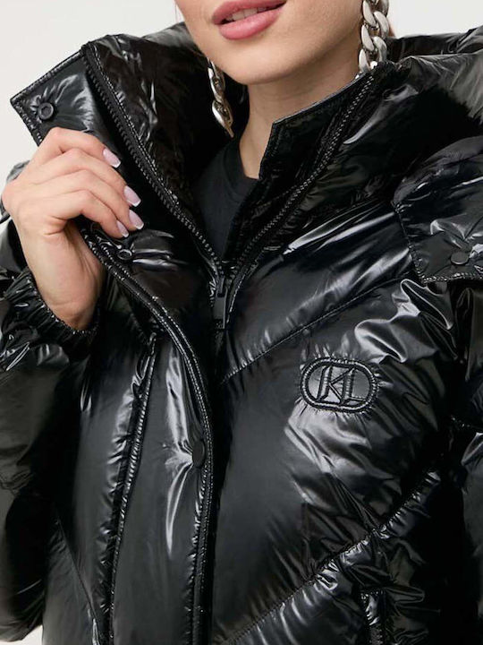 Kurz Damen Puffer Jacke für Winter Schwarz