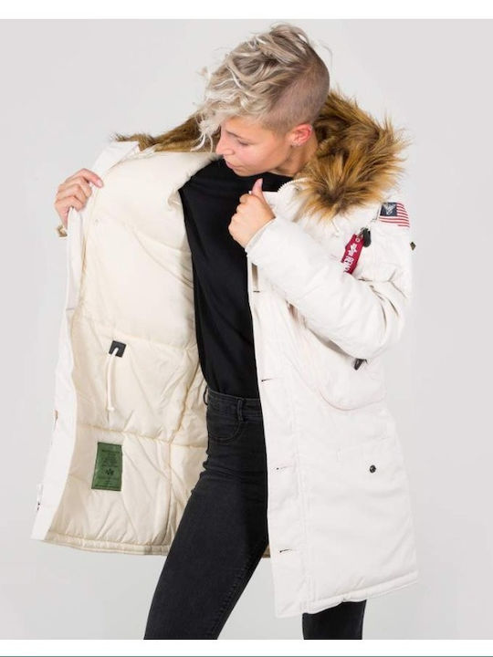 Alpha Industries Kurz Damen Puffer Jacke Weiß