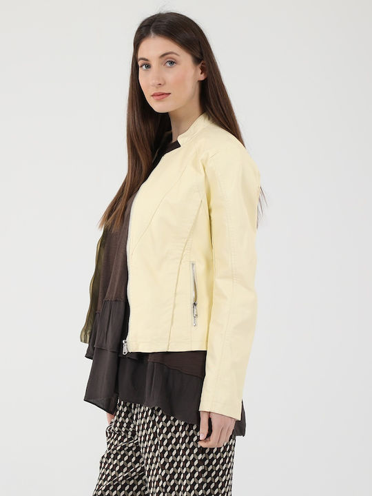 Ale - The Non Usual Casual Women's Long Puffer Leather Jacket for Winter Yellow