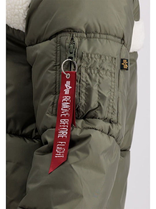 Women's Long Puffer Jacket for Winter with Hood Green
