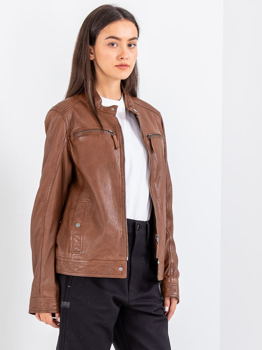 6 Δερμάτινο Γυναικείο Biker Jacket Ταμπά