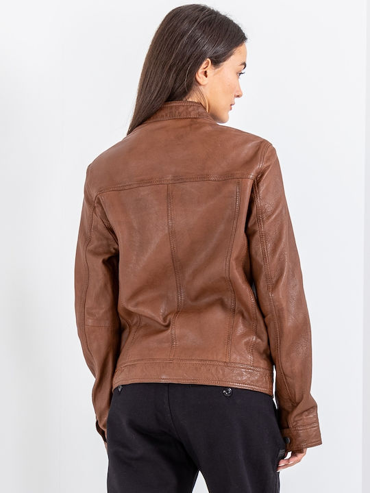 6 Δερμάτινο Γυναικείο Biker Jacket Ταμπά