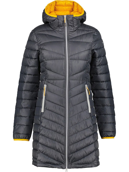 Women's Long Puffer Jacket for Winter with Hood Gray