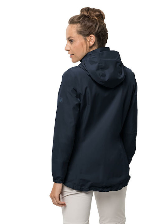 Jack Wolfskin Γυναικείο Αθλητικό Μπουφάν Αντιανεμικό Navy Μπλε