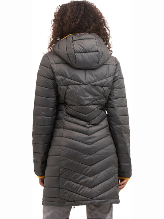 Women's Long Puffer Jacket for Winter with Hood Gray