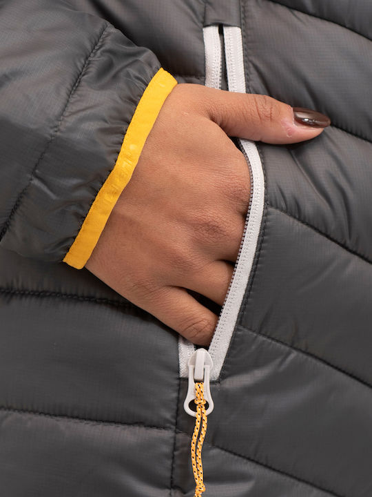 Women's Long Puffer Jacket for Winter with Hood Gray
