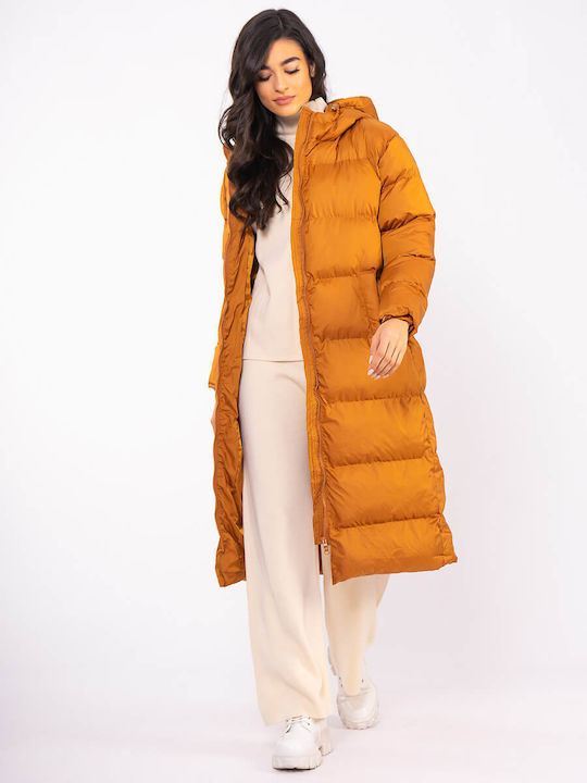 The Lady Women's Long Puffer Jacket for Spring or Autumn Brown 13079-2000010