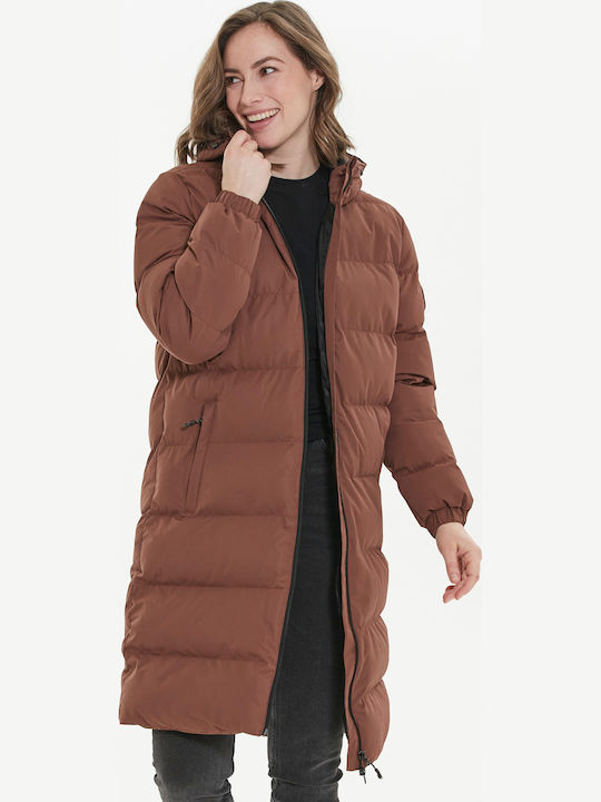 Lang Damen Puffer Jacke für Winter Braun