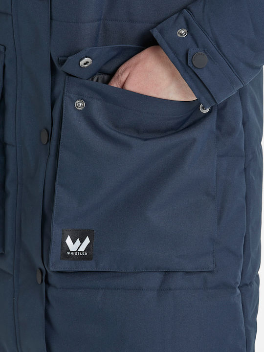 Women's Long Parka Jacket Waterproof and Windproof for Winter with Hood Navy Blue