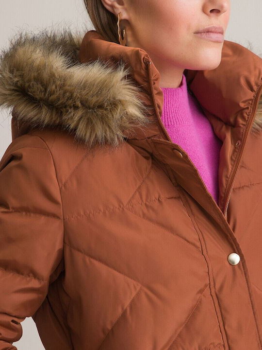 Lang Damen Puffer Jacke Wasserdicht für Winter Braun