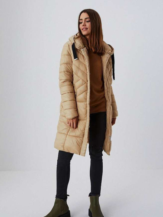 Make your image Women's Short Puffer Jacket for Spring or Autumn with Hood Beige