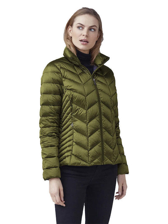 Junge Women's Short Puffer Jacket for Winter with Hood Green