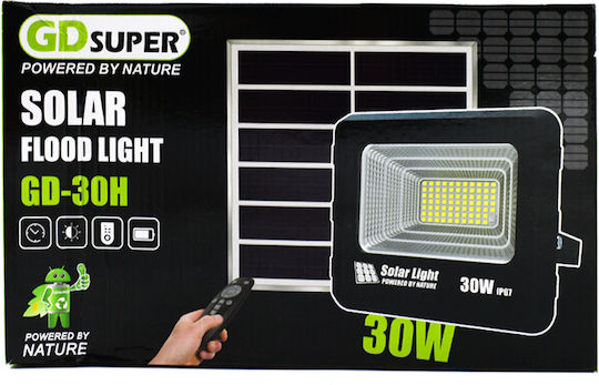 Gdsuper Waterproof Solar LED Flood Light 30W Cold White 6500K with Photocell and Remote Control IP67