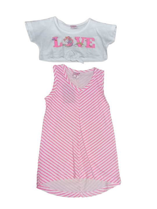 New College Kids Dress Set with Blouse Striped White