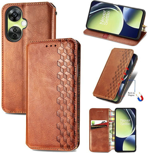 Cubic Grid Book Synthetic Leather Brown (OnePlus Nord CE 3)