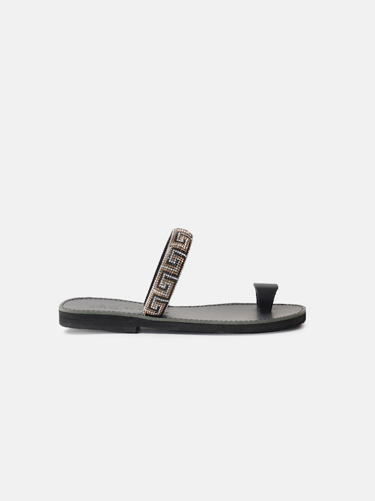 InShoes Leather Women's Flat Sandals in Black Color