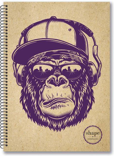 Shape Notebooks Spiral Caiet Cu dungi A4 2 de Subiecte Shape Gorillas Multicolor 1buc