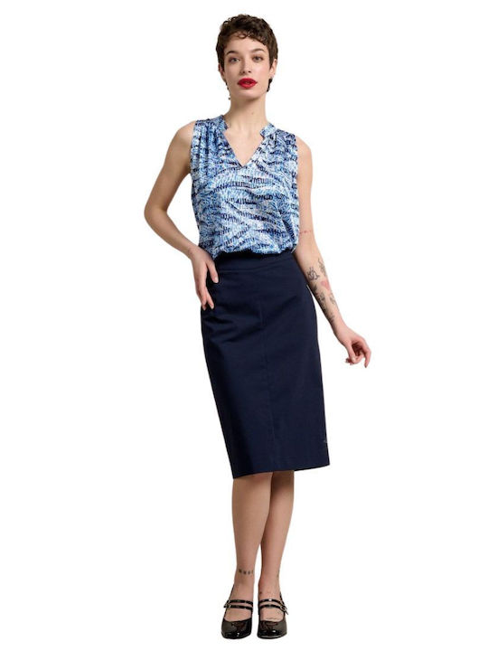 Pencil Ψηλόμεση Midi Φούστα Navy Μπλε