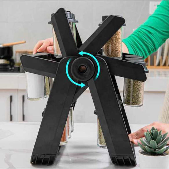 Glass Tabletop Rotating Spice Rack Black 19pcs